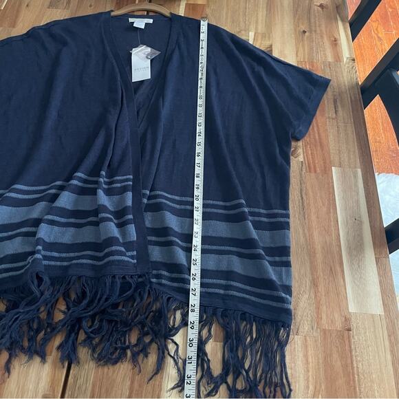 Navy Wrap Sweater Open Cardigan with Fringe Hem NWT - Picture 6 of 6